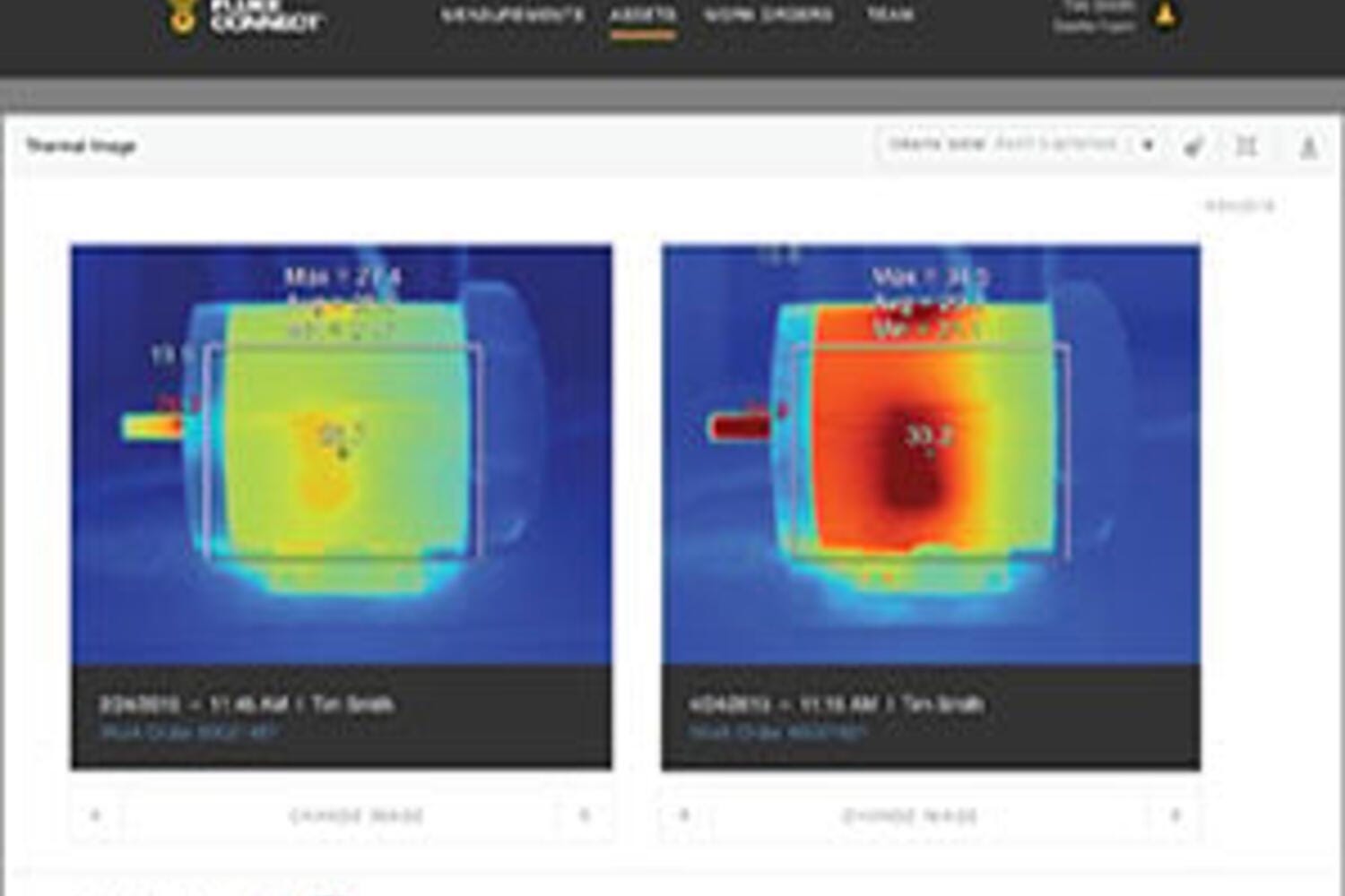 Comparing two IR images on Fluke Connect™ Assets software