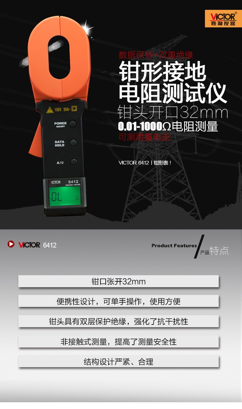 VICTOR 6411/6412钳形接地电阻测试仪