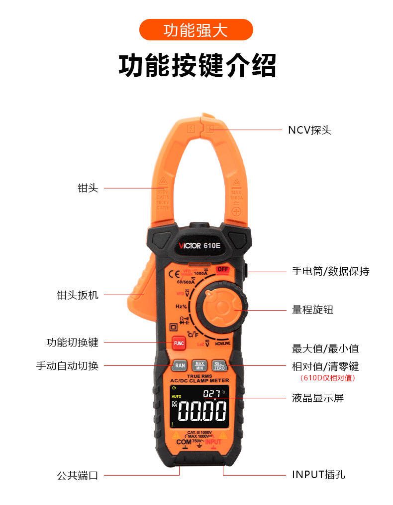 1000A钳形表 VICTOR 610D/610E