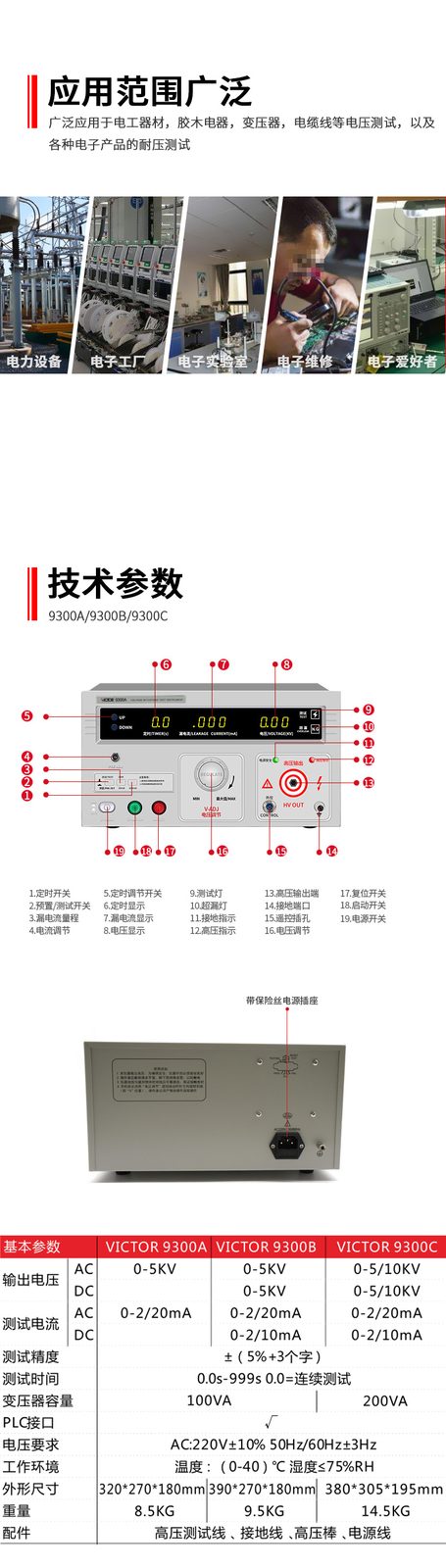 VICTOR 9300A/9300B/9300C耐压测试仪